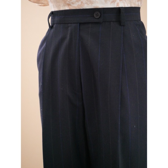High Waisted Pant Vintage Trousers Pleat Front Navy Blue Pinstripe Evan Picone - Picture 4 of 6